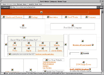 ford.com home page with images turned off - Nov. 19, 2003