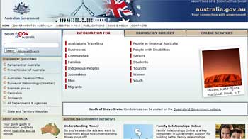 australia government home page circa Sep. 10, 2006