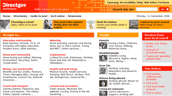UK government home page circa Sep. 11, 2006
