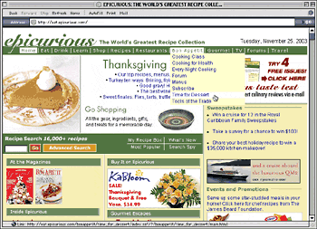 Epicurious.com home page - Nov. 26, 2003