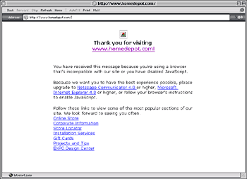 HomeDepot.com home page without JavaScript and Graphics - Oct. 31, 2003