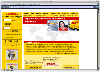 DHL.com US Home Page - Jan. 16, 2004