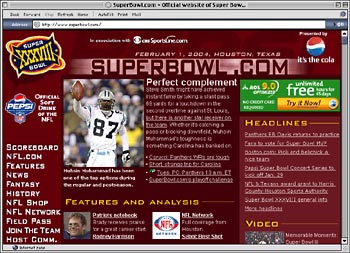 SuperBowl.com home page circa Jan. 27, 2004