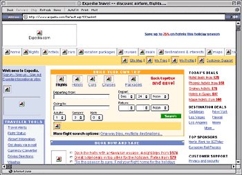 Expedia.com home page with images turned off - Dec. 3, 2003