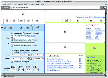 Orbitz.com home page with images turned off - Dec. 3, 2003